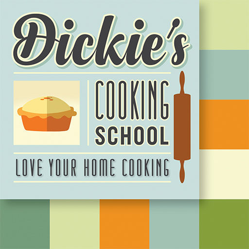 Square Logo with light blue, green orange, yellow for Dickie's Cooking School