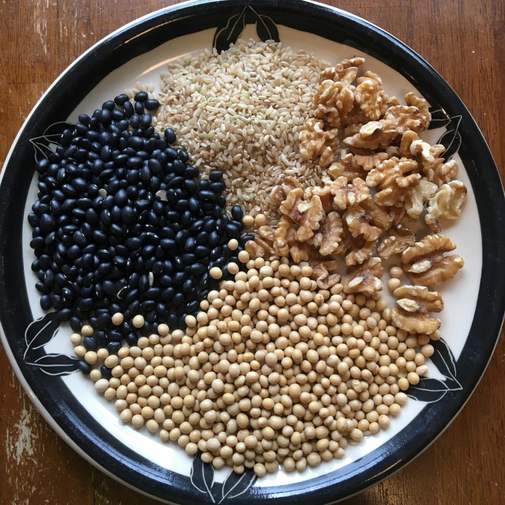dried blackbeans, walnuts, soybeans and brown rice