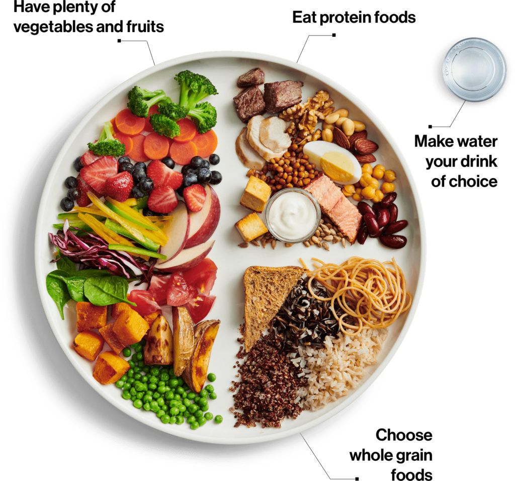 Break down of portions of proteins, grains, fruit and vegetables in Canada's Food Guide