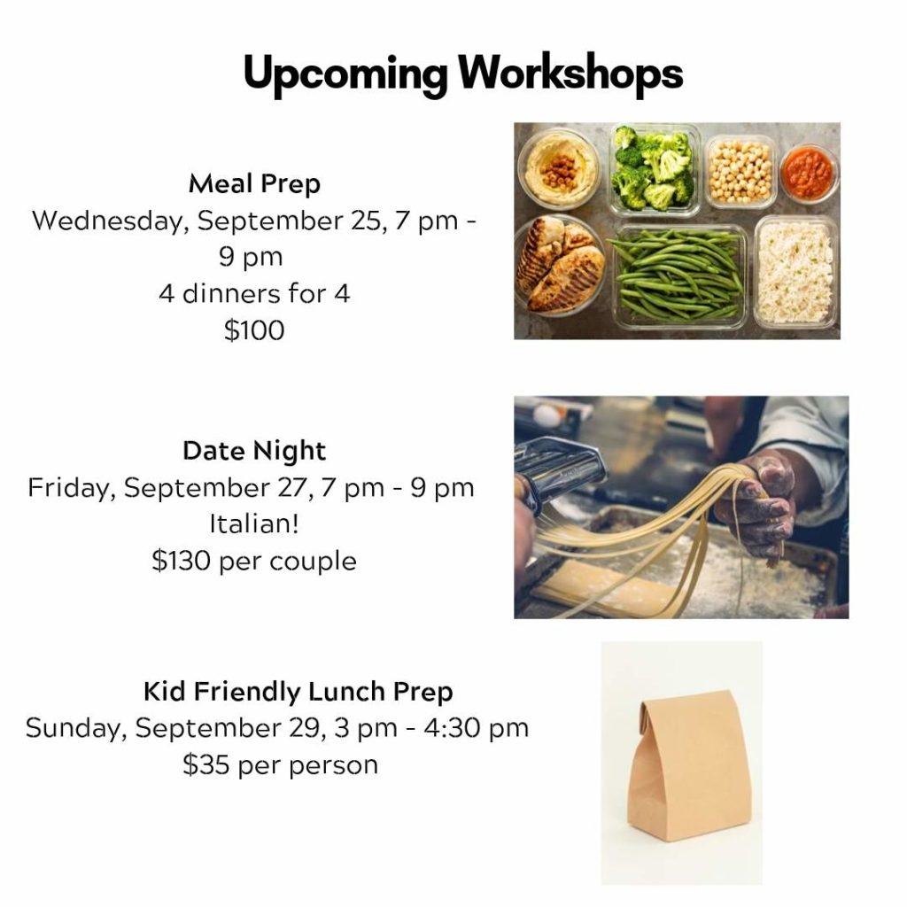 Upcoming workshop schedule for September 2019 at Dickie's Cooking School. 