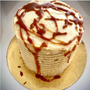 vanilla layer cake with salted caramel