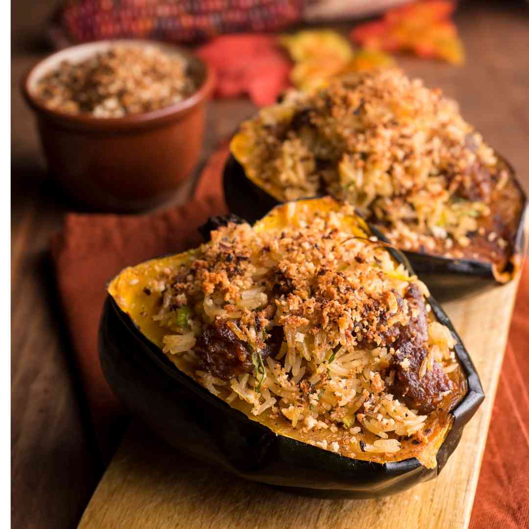 Featured image for “Roasted Acorn Squash with Mushroom Gravy”
