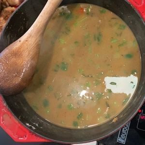 soup stock added to gumbo